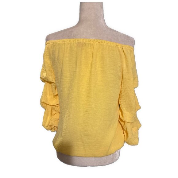 vince camuto solid yellow long sleeve Off cold shoulder top Xs - Picture 3 of 5